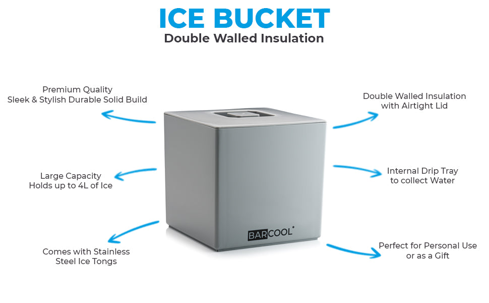 Barcool 4L Grey Square Ice Bucket Infographic