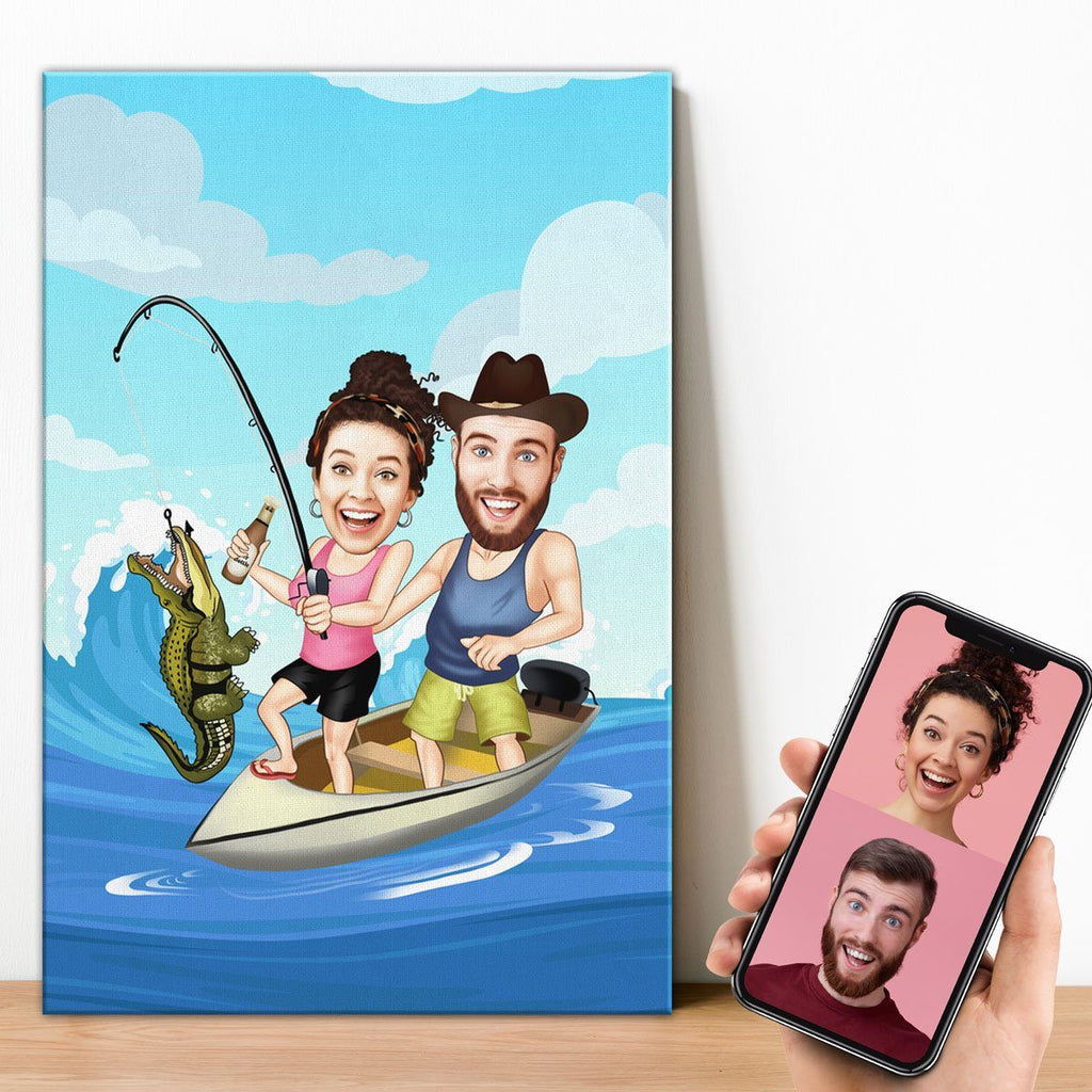 Personalized Cartoon Couple Fishing Canvas – Custom Fairy