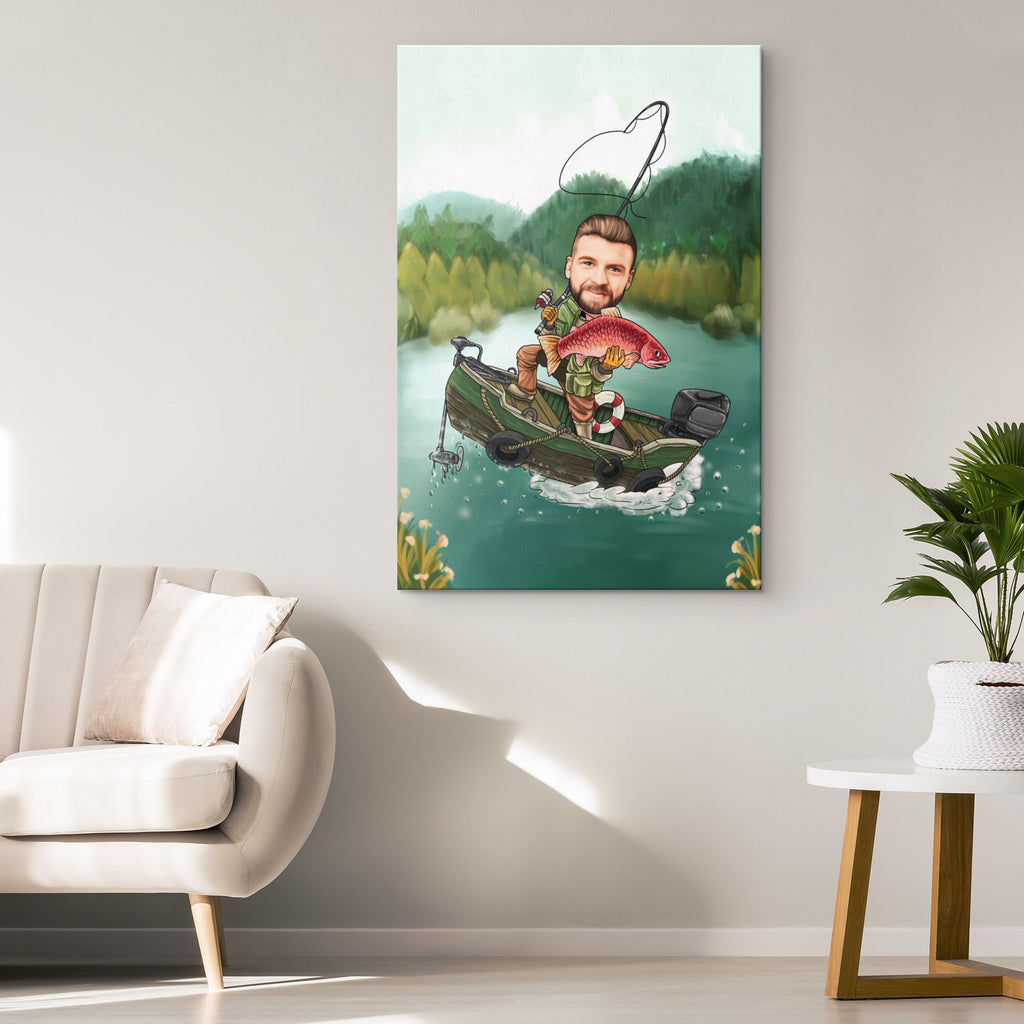 Personalized Cartoon Fishing Father & Daughter Canvas – Custom Fairy