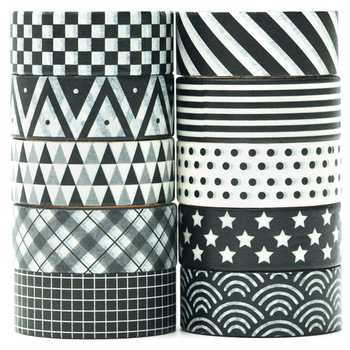 Basic Pattern Washi Tape - Black White - Set of 8
