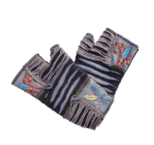 Windhorse Trading 9001BK BLACK Embroidered Cotton Hand Warmer Fingerless Gloves - Panterra Gallery