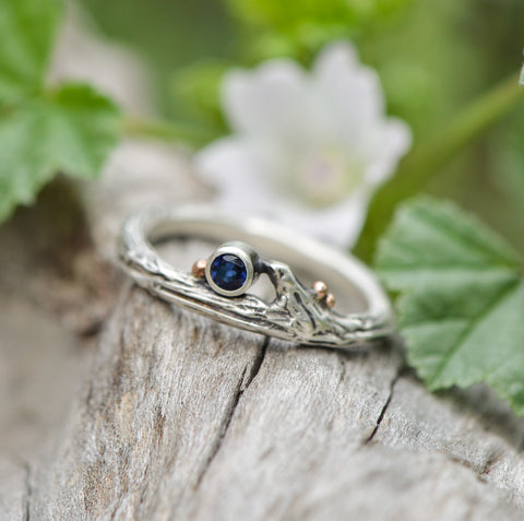 Recycled mixed metal and sapphire engagement ring by Beth Millner Jewelry