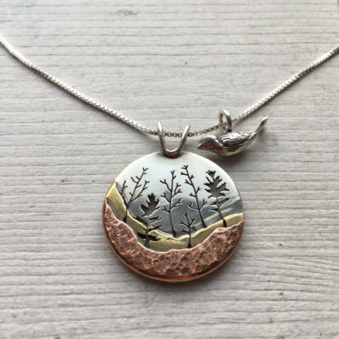 Bird Charm With Heritage Trail Pendant by Beth Millner Jewelry