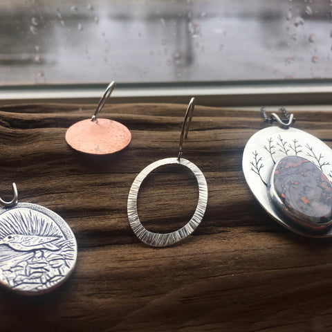 Beth Millner Jewelry handmade jewelry recycled metals sterling silver copper earring lake superior agate pendant nature inspired boho fashion