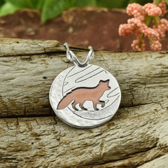 Red Fox Under a Silver Moon Pendant