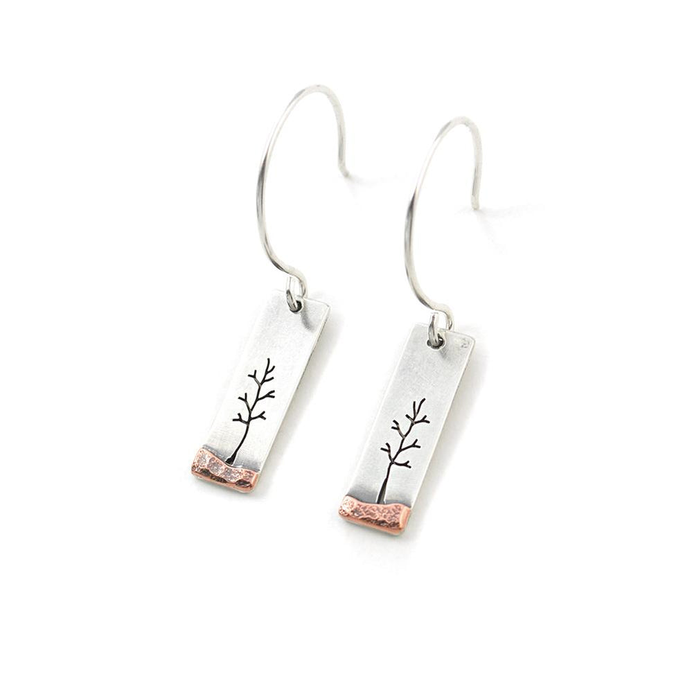 Little Long Copper Landscape Earrings