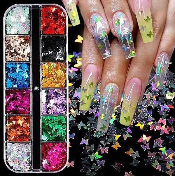 12 Colors Butterfly Glitter Nail Sequins