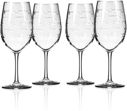 Set of Four Engraved School of Fish 10 oz. Martini Glasses