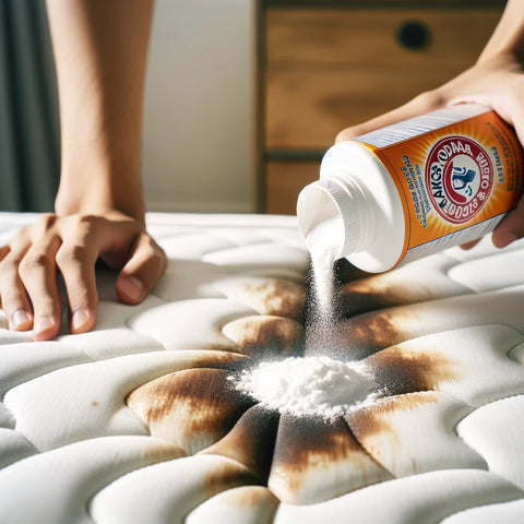 Applying baking soda on mattress