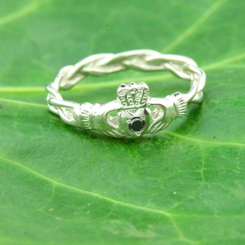 Black diamond claddagh ring, ladies diamond claddagh ring on celtic ro ...