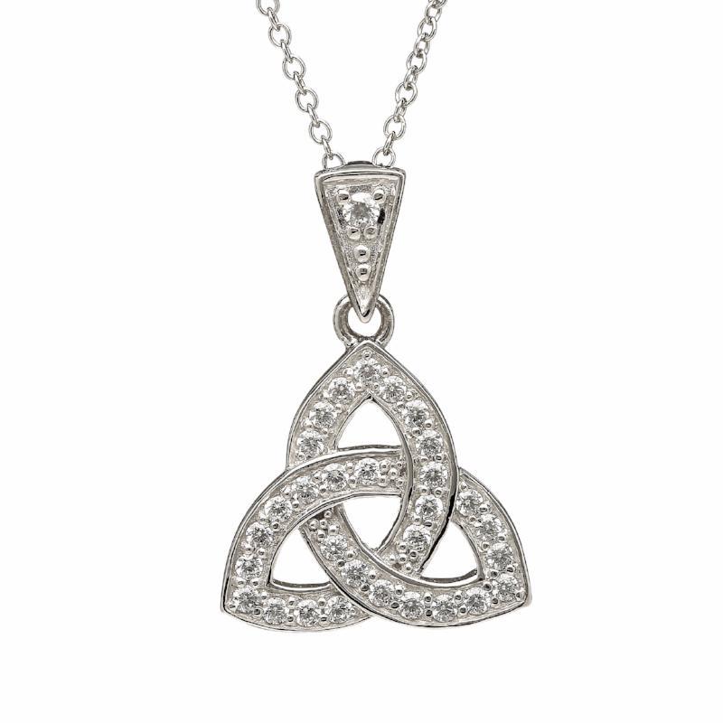 Celtic necklace, silver Irish celtic knot necklace with sparkling ston ...