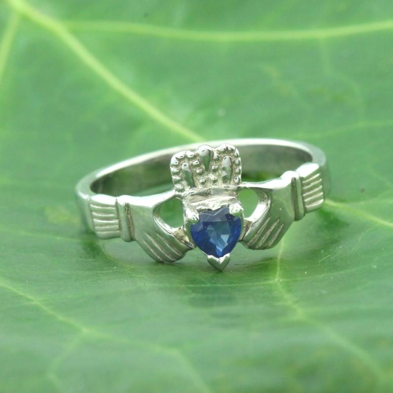 Claddagh ring, ladies claddagh ring, set with real natural beautiful S ...