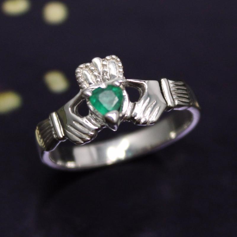 Claddagh ring, ladies claddagh ring, set with real natural Emerald gem ...