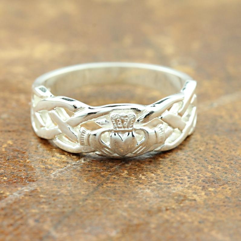 Claddagh ring, Mens silver Claddagh , with celtic rope band Irish