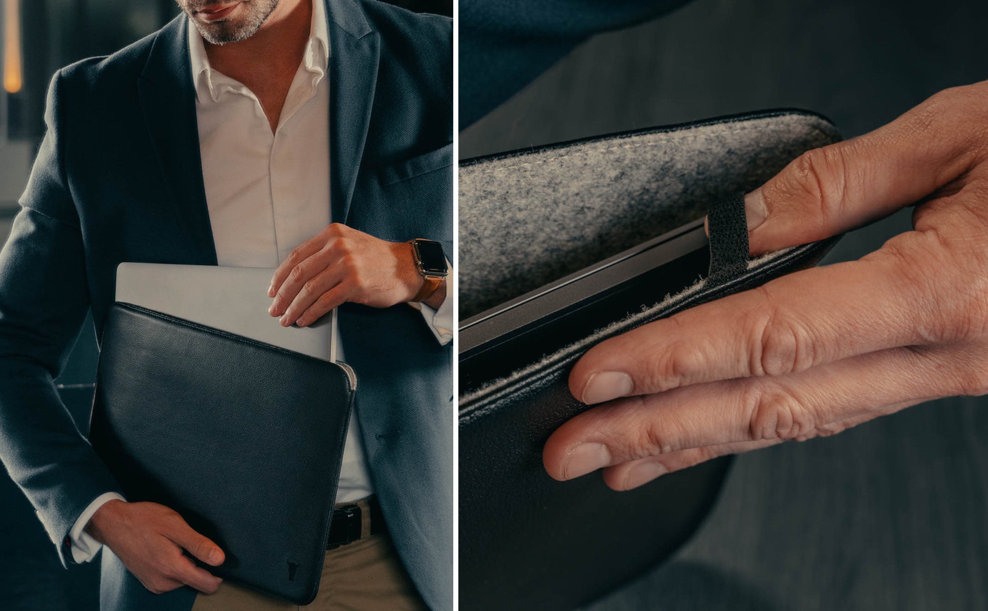 TORRO Leather Laptop Sleeve with 100% wool felt lining