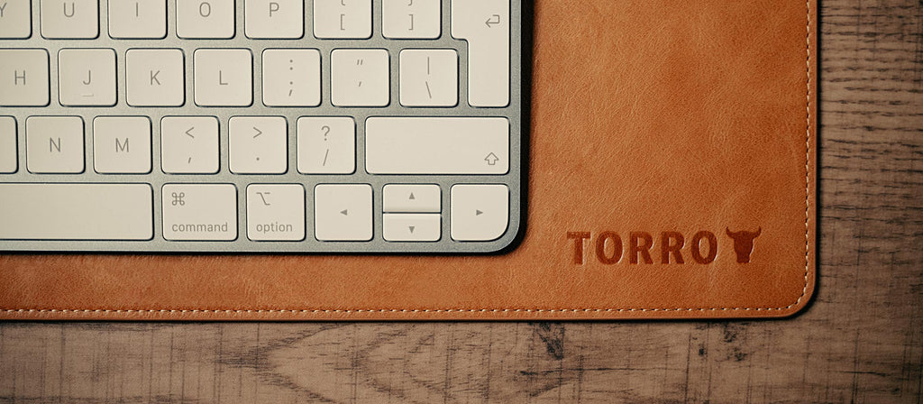 Tan Leather Desk Mat and Keyboard