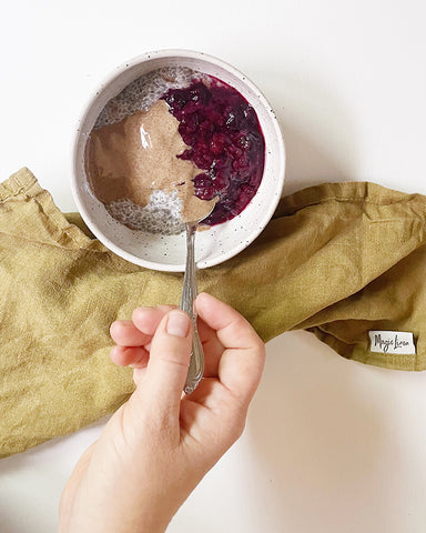 Summer berry compote on chia see pudding.