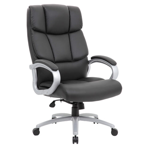 Jumbo High Back Ergonomic Executive Office Chair with Silver Arms, Black PU