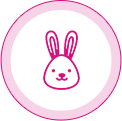 hot pink emoji of small rabbit bunny for no animal cruelty badge no animal testing on any Lubilicious products