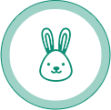 badge of little bunny to show Lubilicious products are cruelty-free, no animal testing