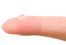 picture of finger with a tiny drop of Lubilicious Fireworks female arousal gel on it - water based stimulating gel for erogenous zones