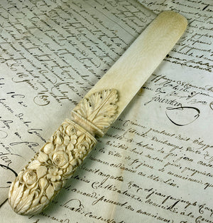 Antique Hand Carved Ivory Paper Knife c.1820-50, Dieppe, France - Letter Opener