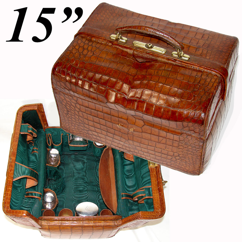 Antique French Ostrich Leather Folding Vanity Case with 15 Implements, –  Antiques & Uncommon Treasure