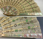 Antique c.1890-1915 French Opera Fan, 9.5" Mother of Pearl, Pique, Silk w Sequins, Sparkle, Fan Box