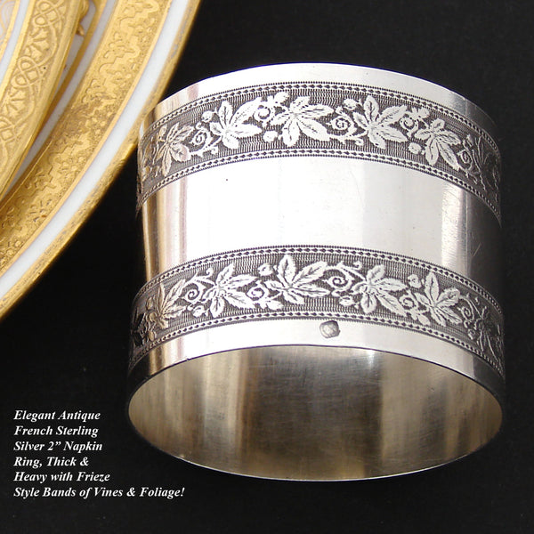 Antique French Sterling Silver Napkin Ring, Frieze Style Foliate