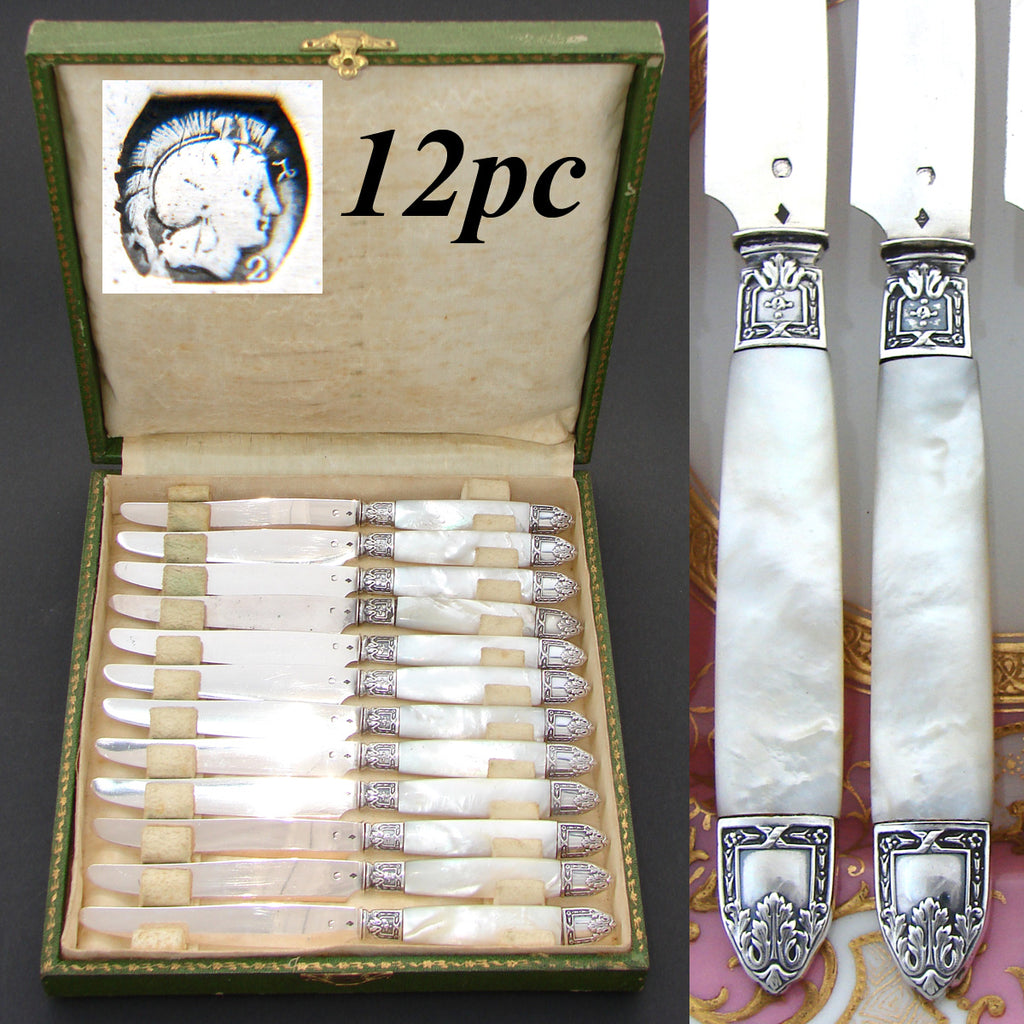 Antique French Sterling Silver & Mother of Pearl 12pc 8 Table Knife S –  Antiques & Uncommon Treasure