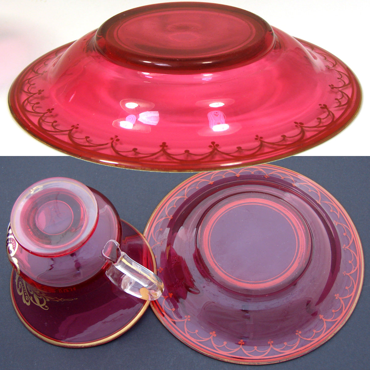 Rare Antique Moser Cranberry Glass Tea Cup And Saucer Hand Painted Port Antiques And Uncommon