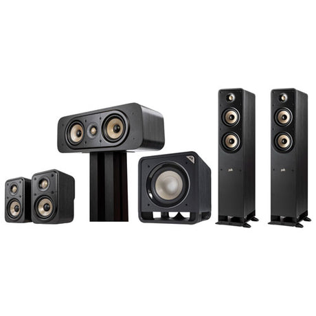  Polk Audio 5.1 Channel Home Theater System with Powered  Subwoofer, Two (2) T15 Bookshelf, One (1) T30 Center Channel, Two (2) T50  Tower Speakers, PSW10 Sub