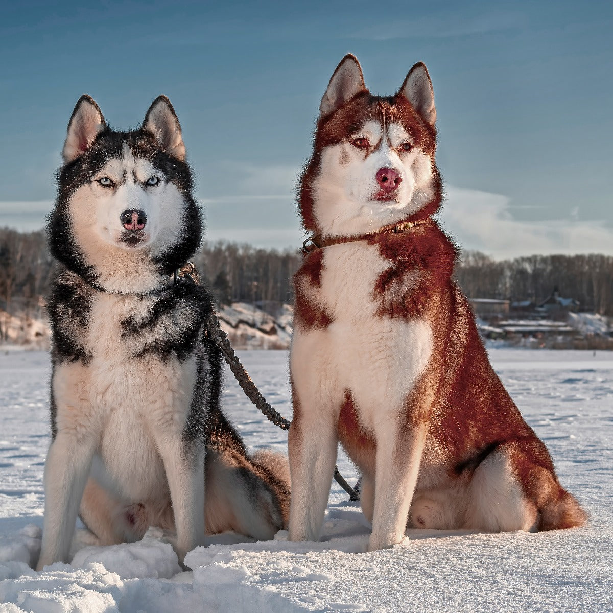 Two Siberian Huskies in the snow
