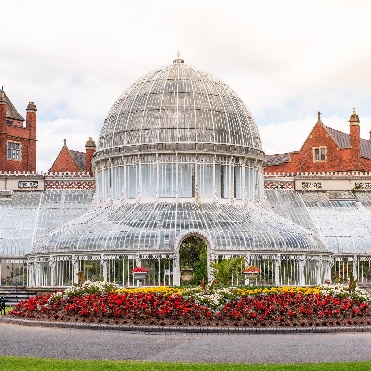 The entrance to the Palm House in Belfast's Botanic Gardens