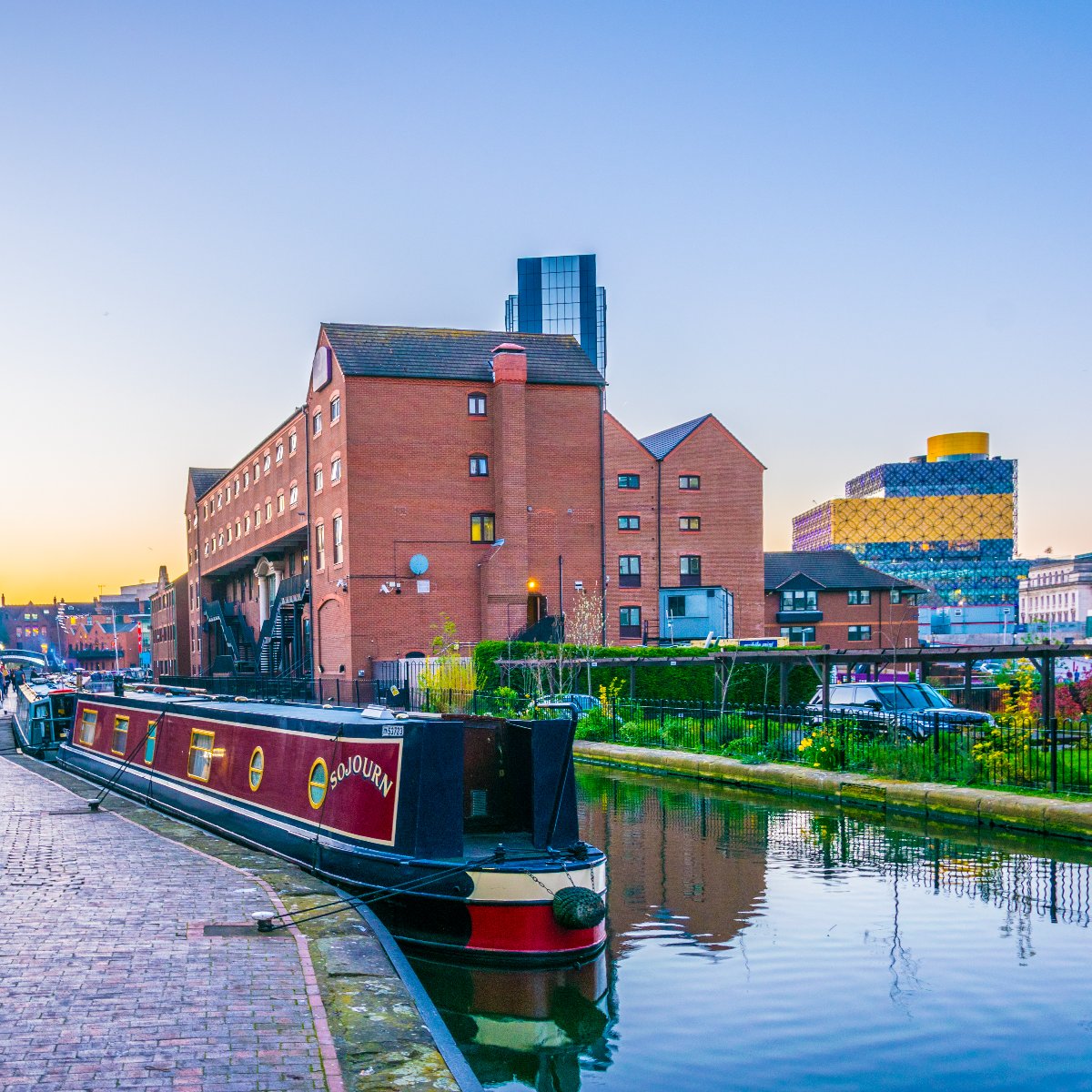 Beside the canal in Birmingham at dusk