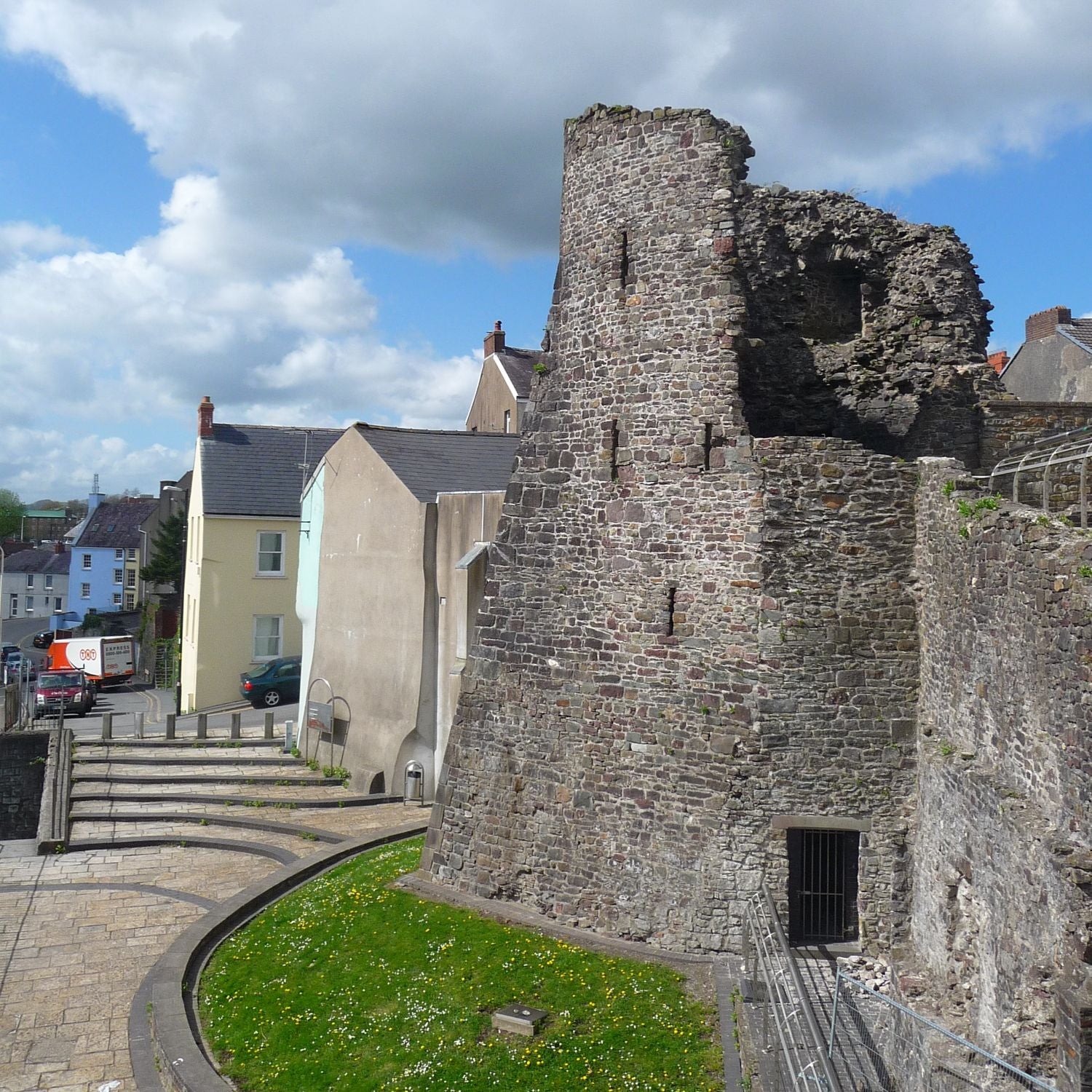 Carmarthen Castle and nearby houses