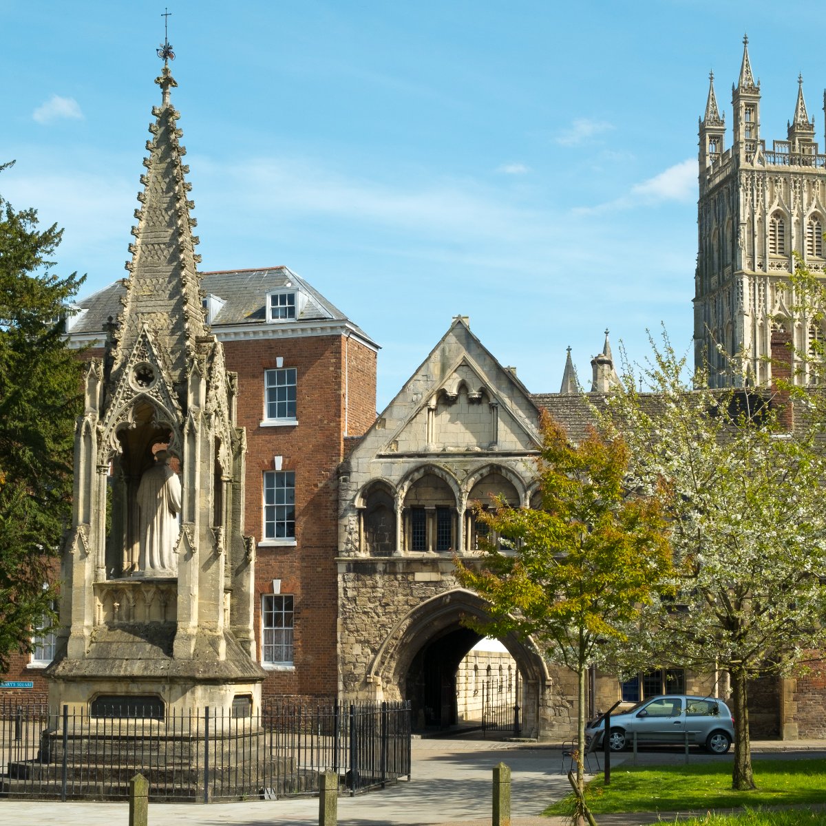 St Mary's Gate with Gloucester Cathedral in background