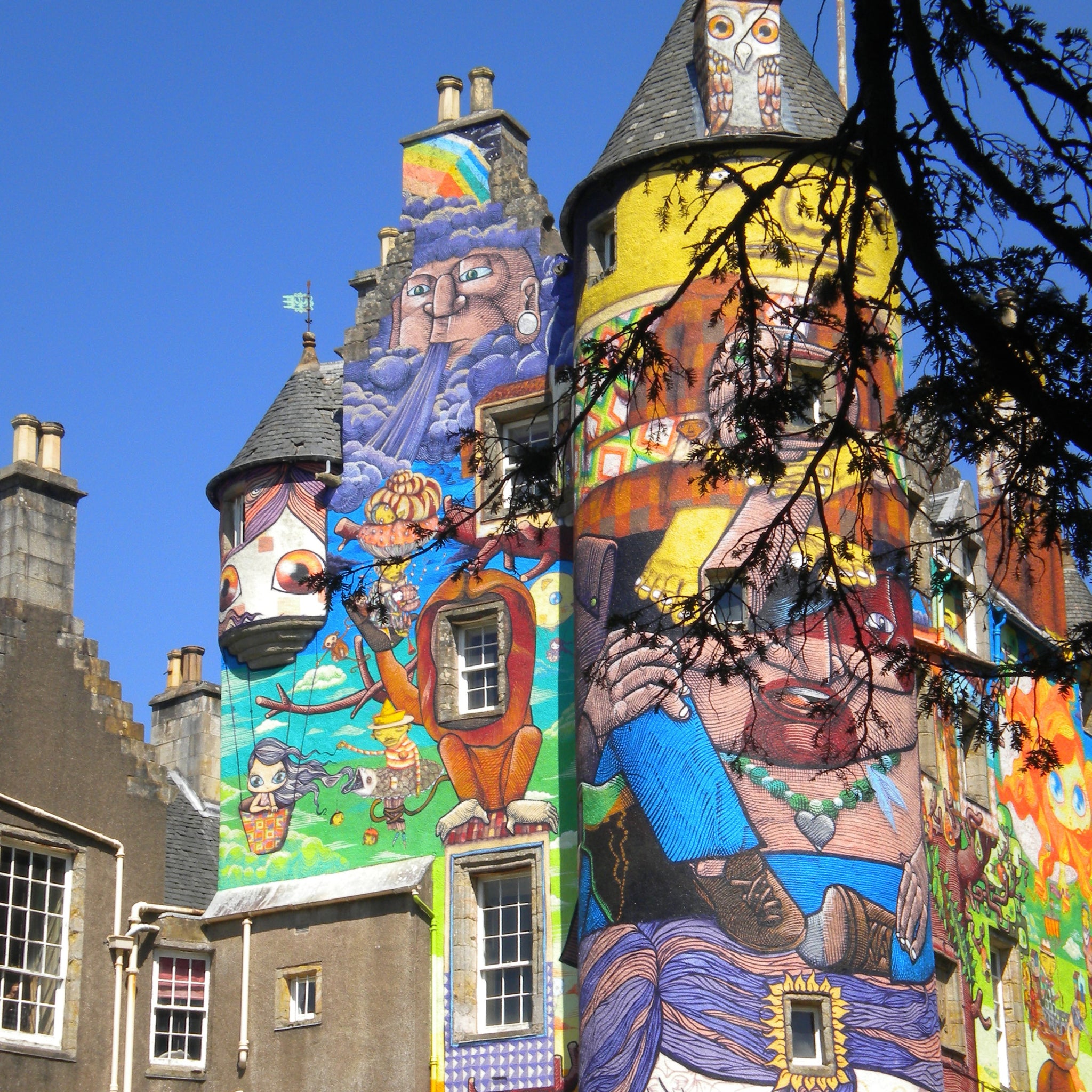 Multicoloured murals on a building