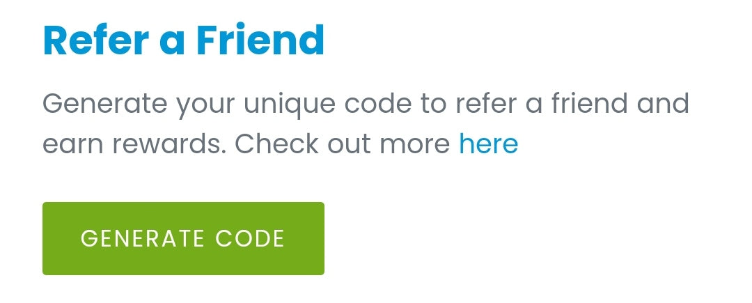 Refer a Friend account section before generating code