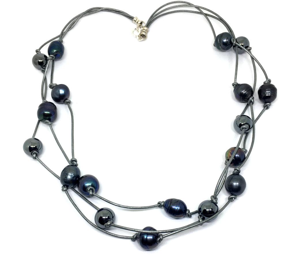 Black Peacock Pearl and Hematite Adjustable Knotted Leather Necklace f –  Sonoran Sky Jewelry