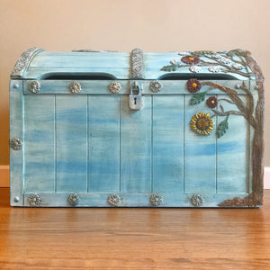 Tree of Life Watercolor Chest - Hand painted - blue - floral - unique furniture art