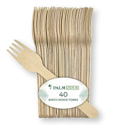 Palm Naki Birchwood Cutlery (40 Count) - Disposable Dinnerware, Eco-Friendly, Compostable and Biodegradable Cutlery (Forks)