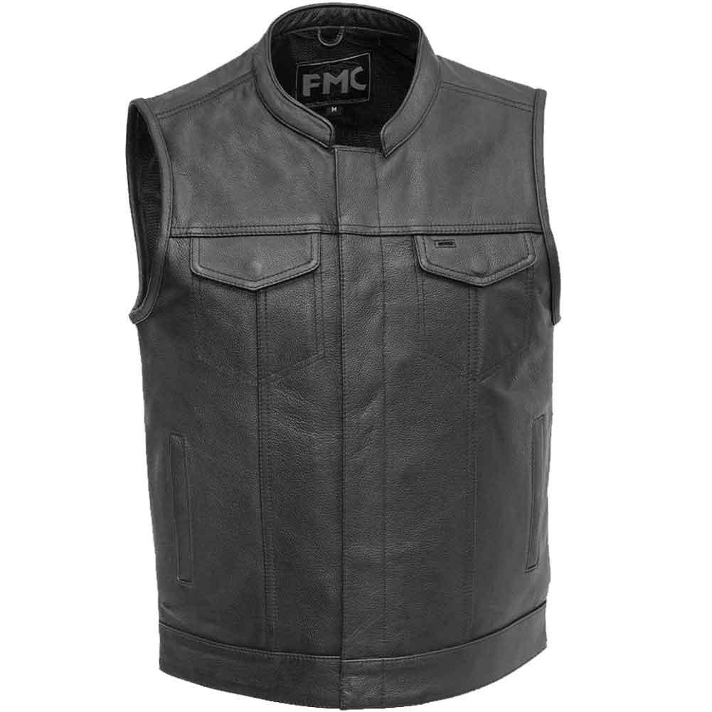 First Mfg Mens Blaster Leather Vest with Collar