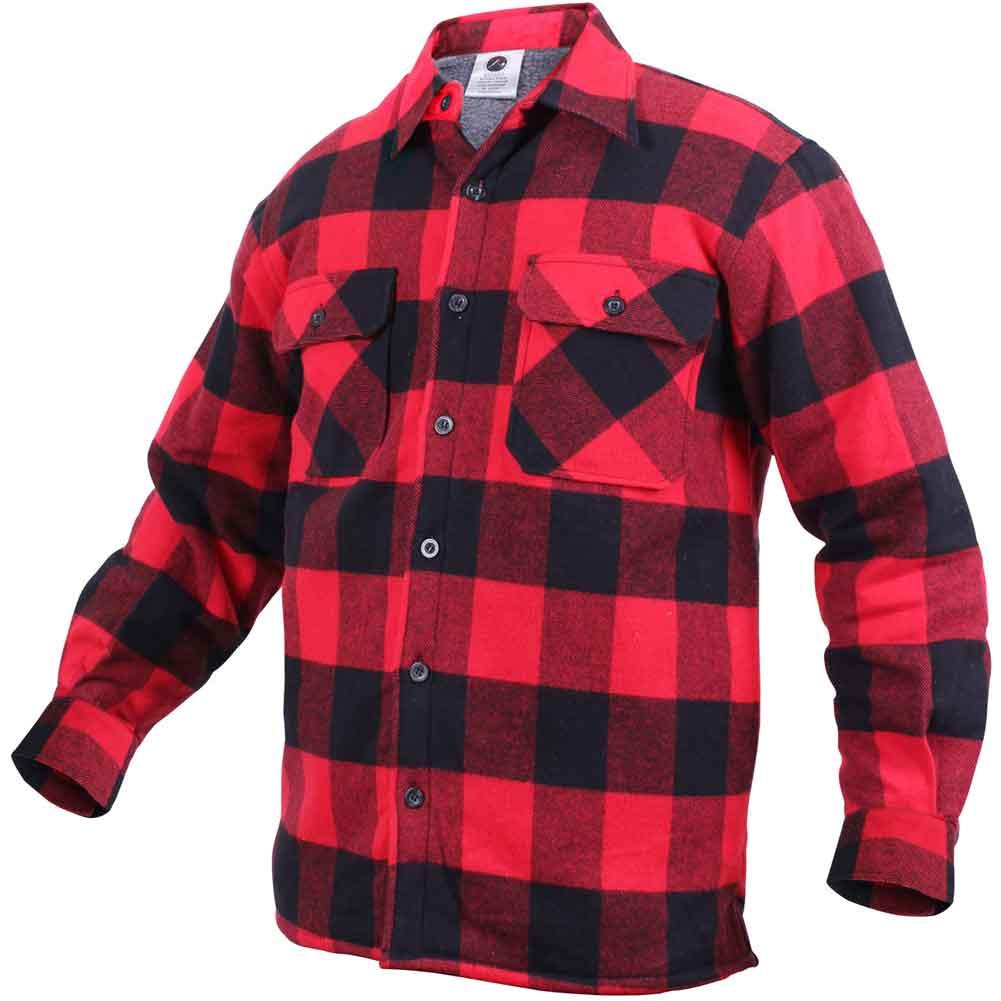 Rothco Men's Extra Heavyweight Buffalo Plaid Sherpa Lined Flannel Shirts - Red