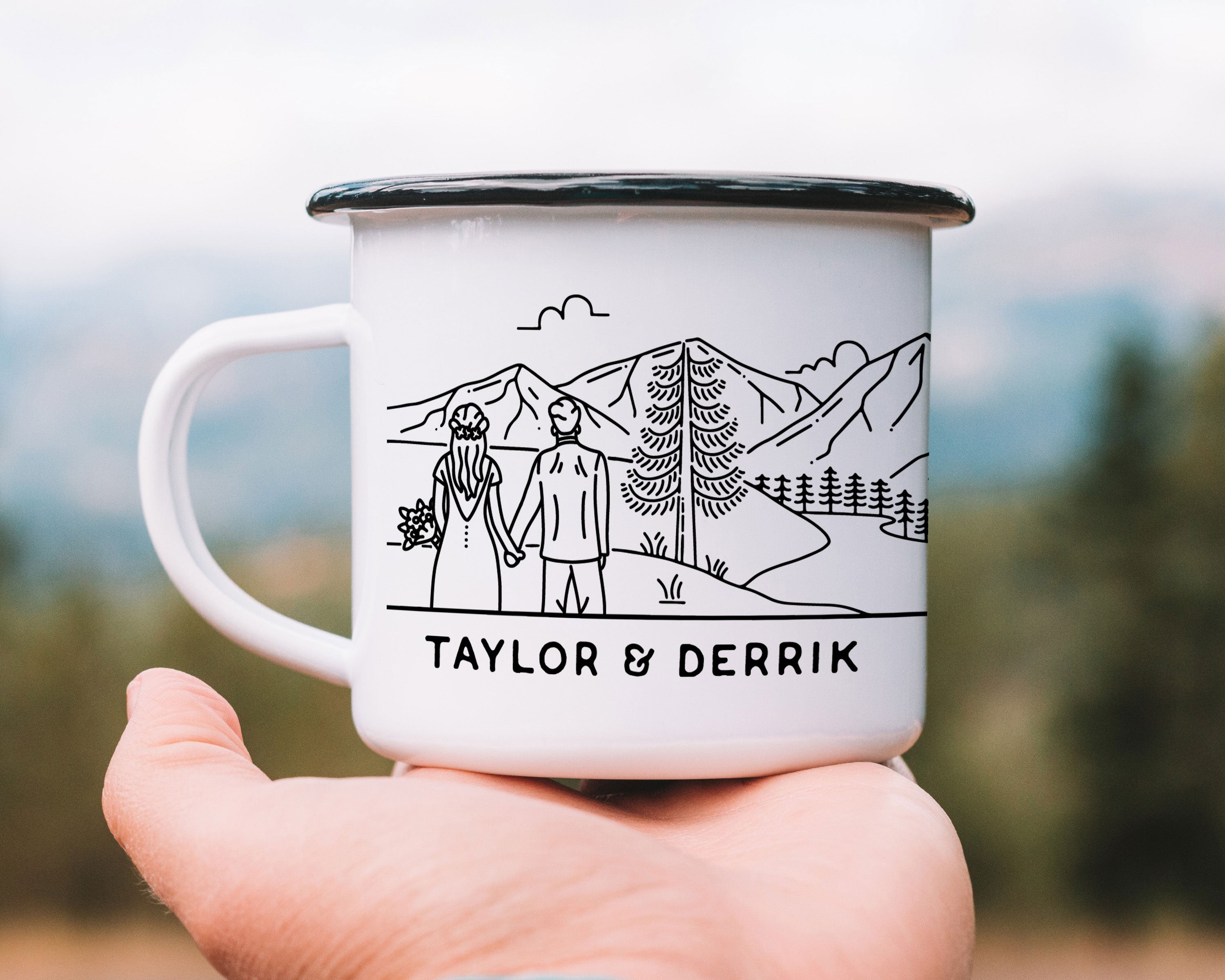 Bride & Groom Desert Wedding Enamel Camp Mug