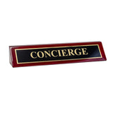 Piano Finished Rosewood Standard Engraved Desk Name Plate 'Concierge', 2" x 8", Black/Gold Plate
