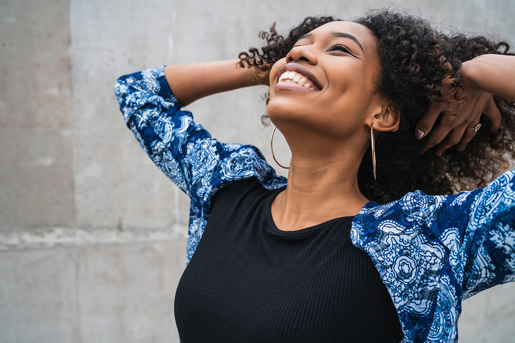 woman smiling happy excited