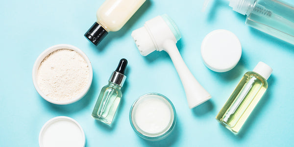 skincare products flat lay