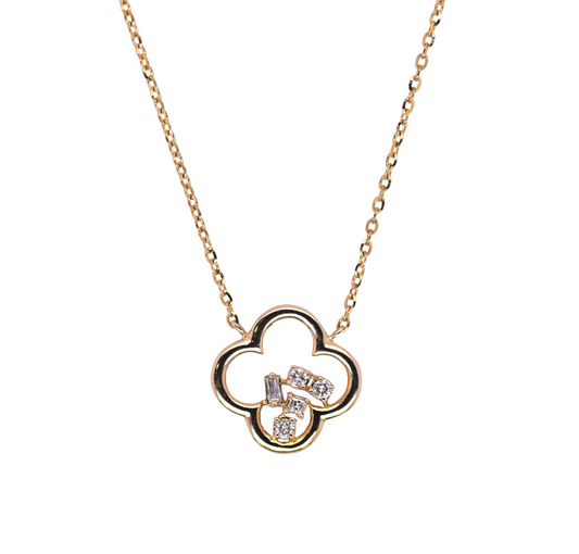 14KT Yellow Gold Four Leaf Clover Necklace 0.07 CT. T.W. - Spence Diamonds
