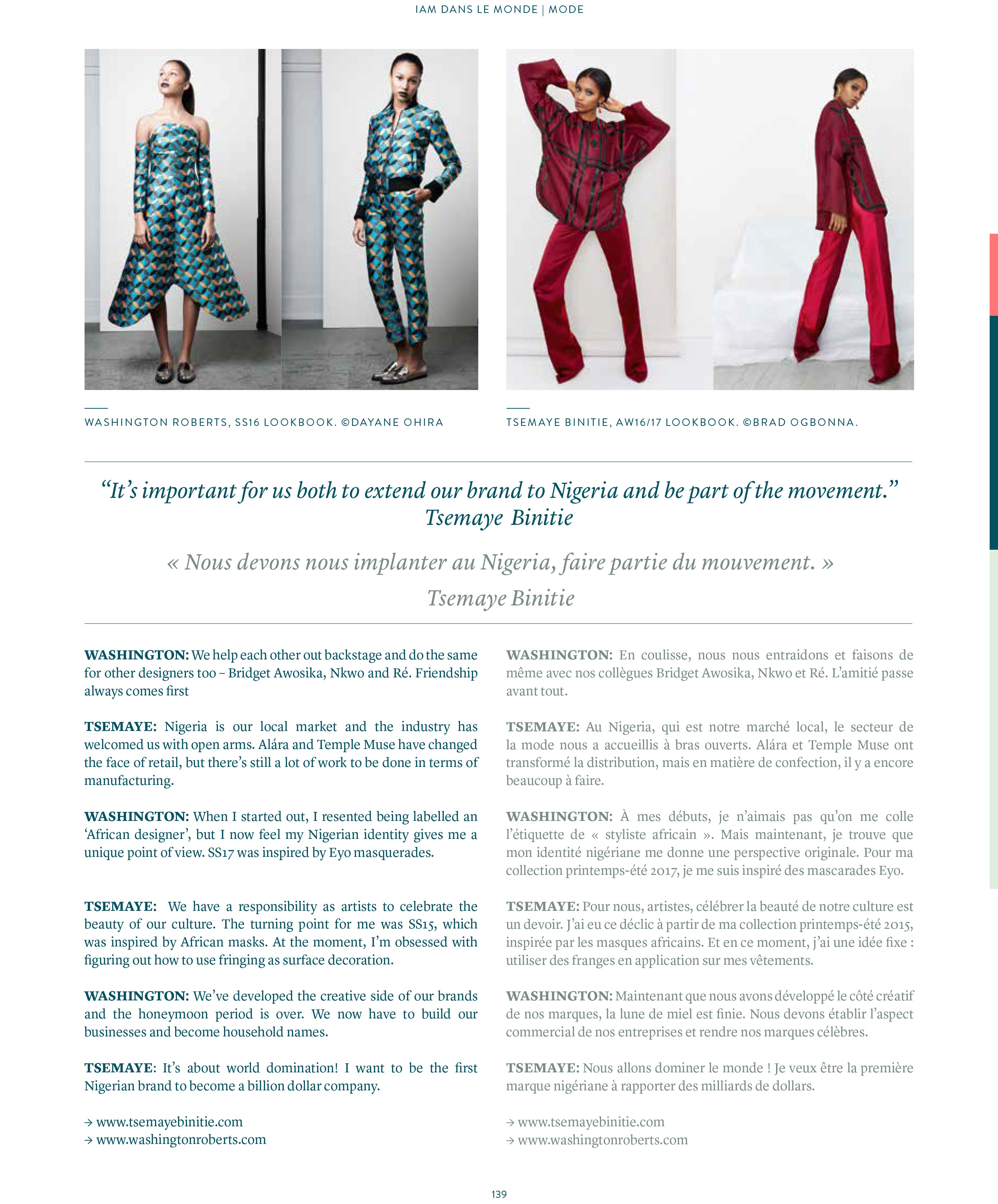 Washington Roberts Tsemaye Binitie on IAM in the world fashion by Helen Jennings